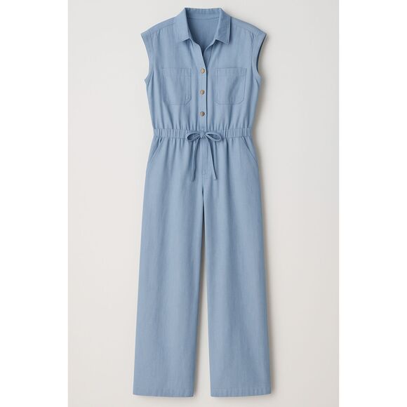 Universal Thread Chambray Jumpsuit Blue Sleeveless Button Front Size 12 - Picture 3 of 6